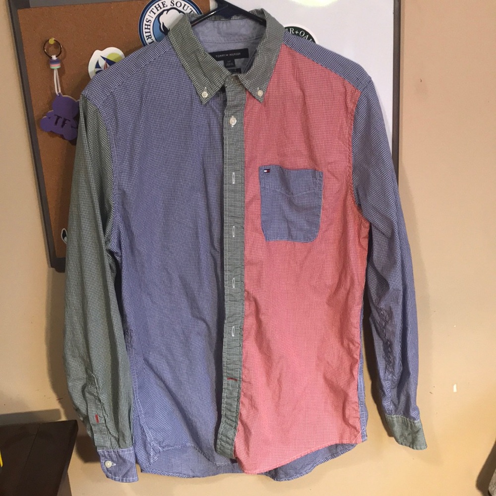 Tommy Hilfiger Mens preppy color block button down